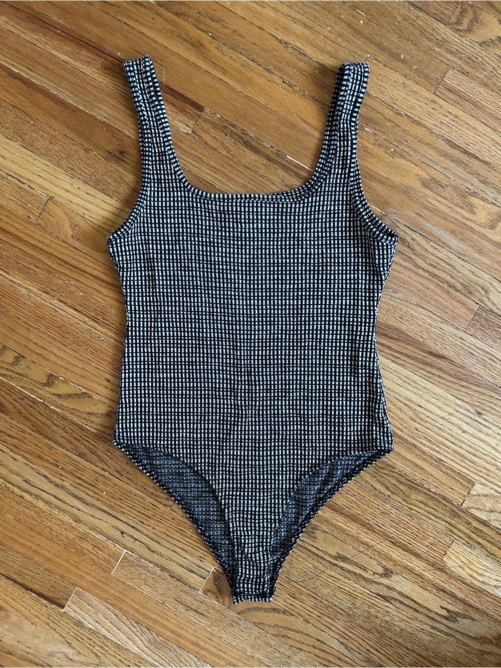 Caution To The Wind Black and White Grid Print Bodysuit - Medium